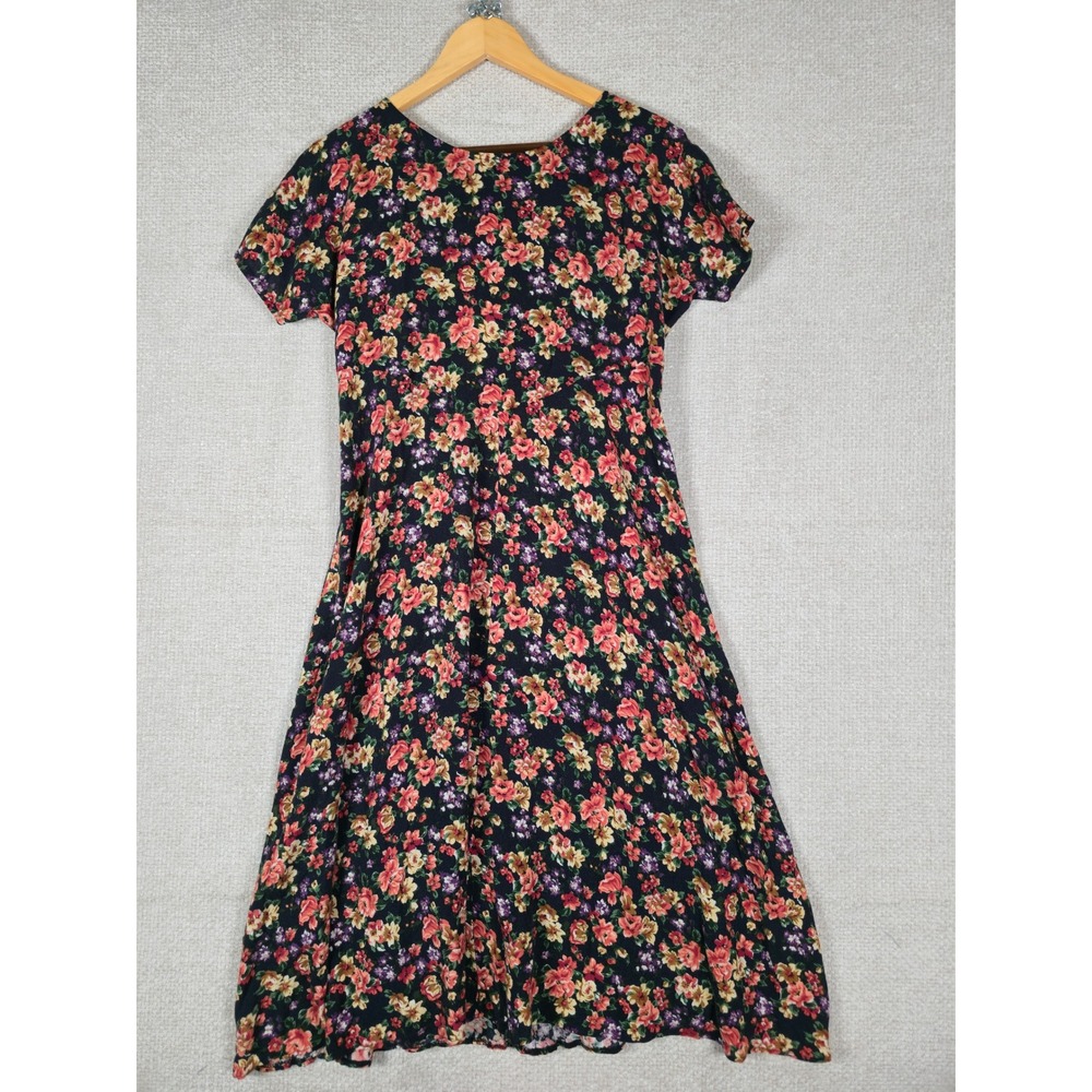 All That Jazz Vintage 90s Floral Rayon Midi Dress Black Multi Womens 3/4